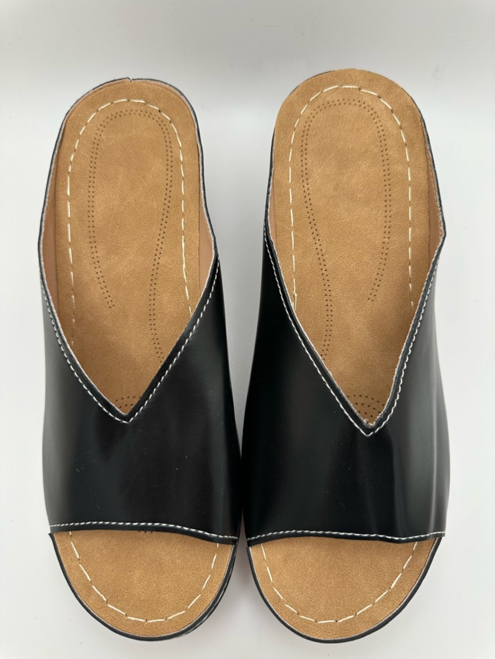 Unbranded Women’s Open-Toe Slide set of 2 sandals Black and Gold Wedge Mule Sz40 - Picture 6 of 17